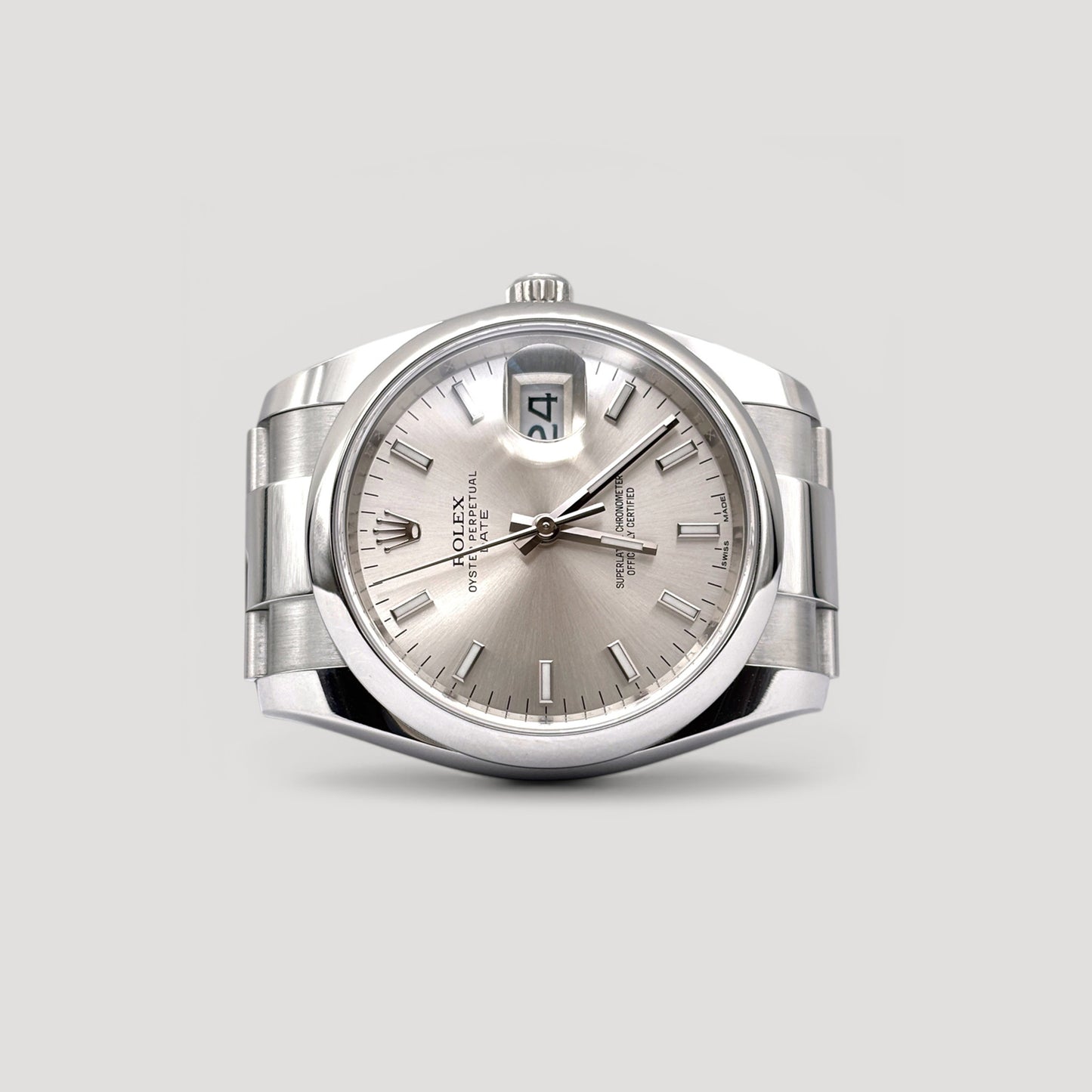 Mint Rolex Oyster Perpetual Date Silver 34mm 115200