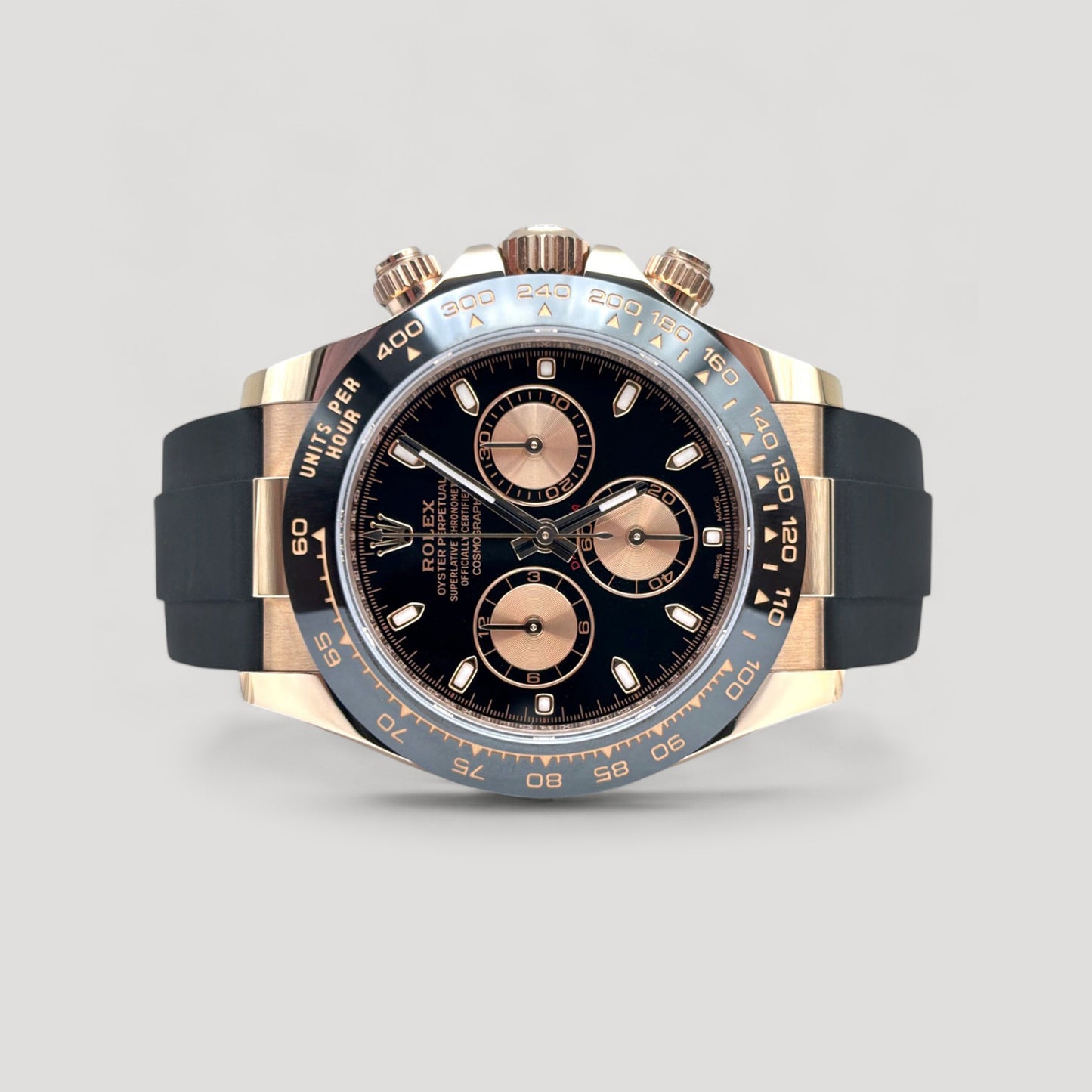 Mint Rolex Daytona Black Oysterflex Rose Gold 40mm 116515LN