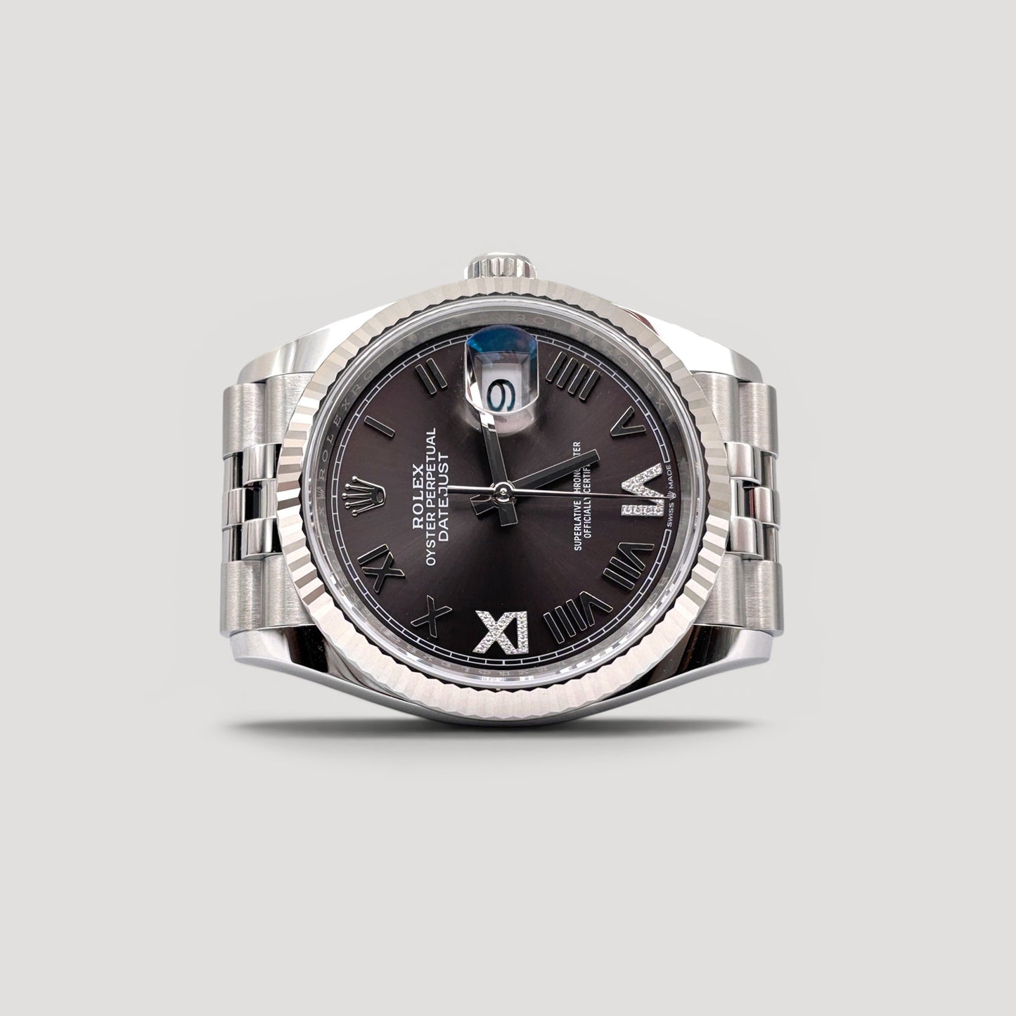 Brand New Rolex Datejust Dark Grey w/ VI & IX Diamond Jubilee 36mm 126234