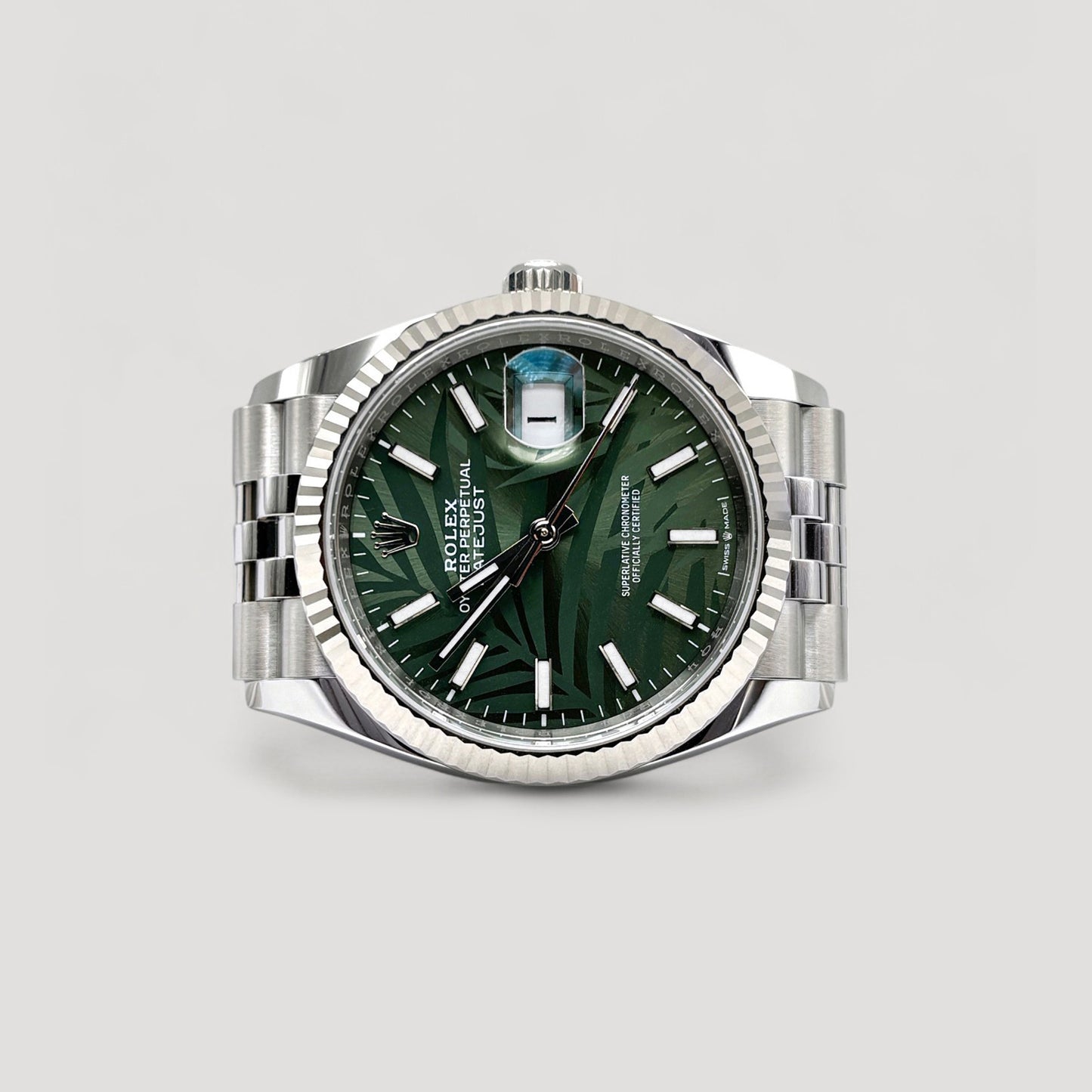 Mint Rolex Datejust Olive Green Palm Jubilee 36mm 126234