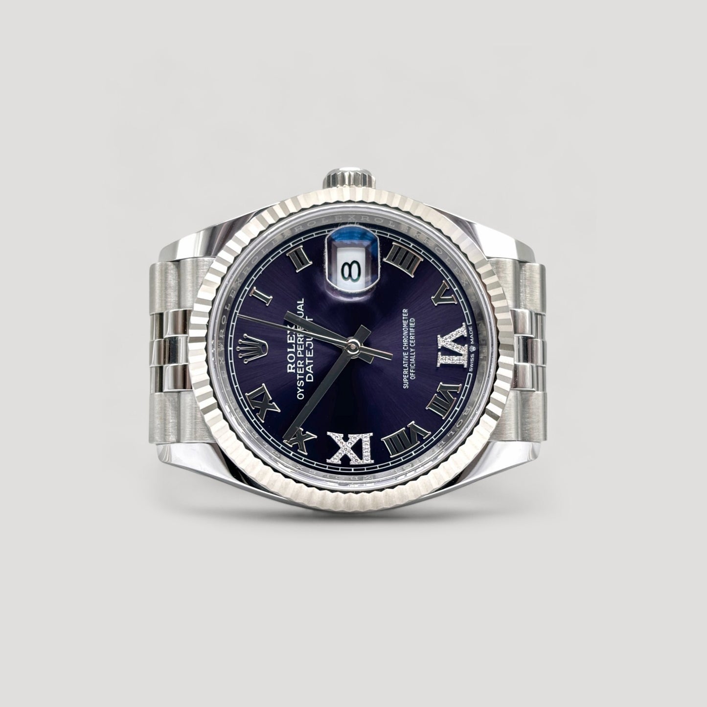 Brand New Rolex Datejust Aubergine w/ VI & IX Diamond Jubilee 36mm 126234