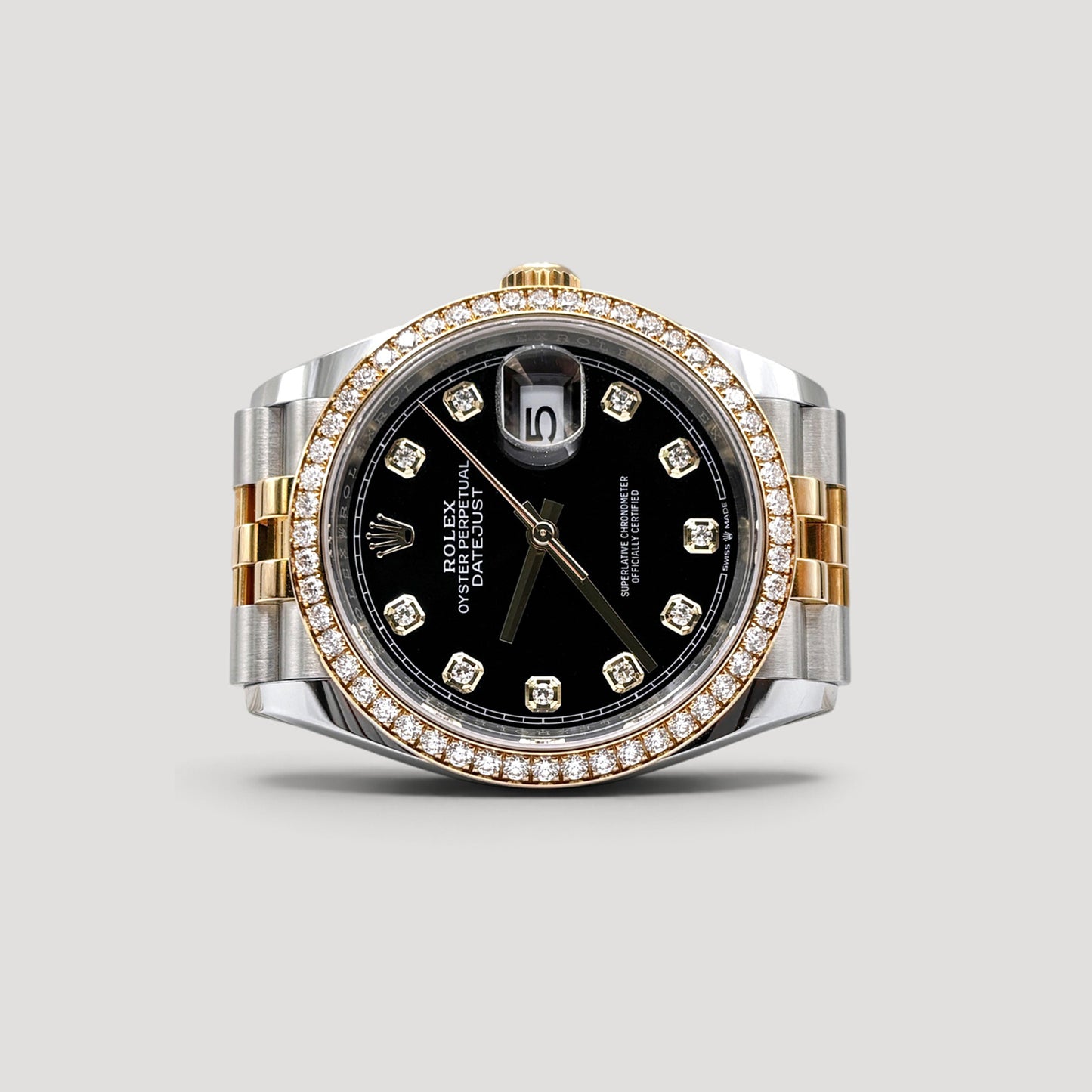 Mint Rolex Datejust Black w/ 10 Points Diamond & Diamond Bezel Jubilee 36mm 126283RBR