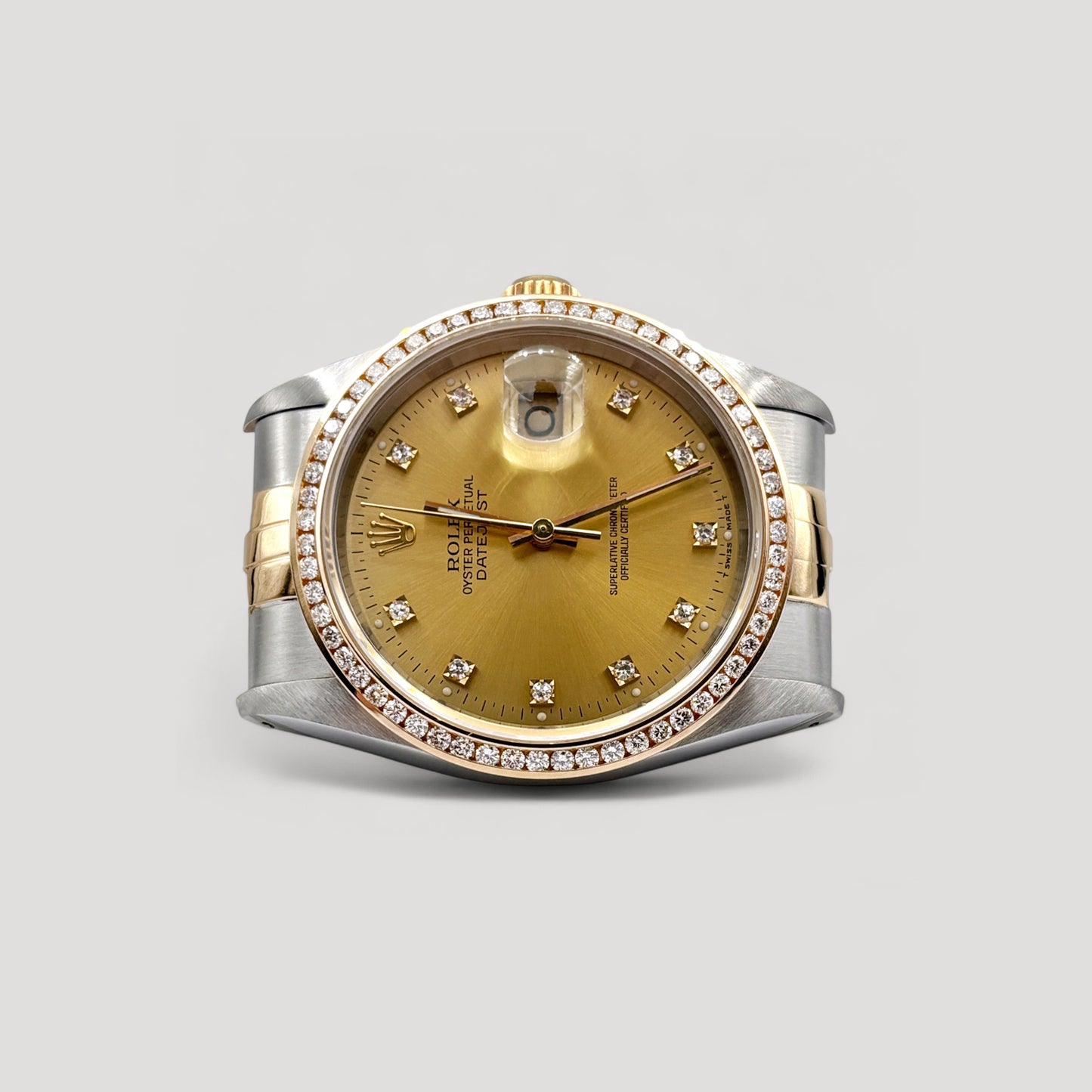 Mint Rolex Datejust Champagne w/ 10 Points Diamond & Custom Diamond Bezel Jubilee 36mm 16233