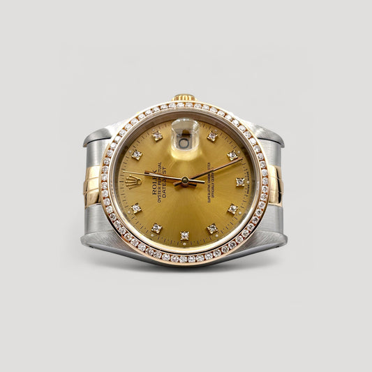 Mint Rolex Datejust Champagne w/ 10 Points Diamond & Custom Diamond Bezel Jubilee 36mm 16233