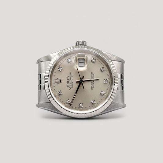 Mint Rolex Datejust Silver w/ 10 Points Diamond Jubilee 36mm 16234