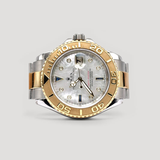 Mint Rolex Yacht Master MOP w/ 8 Points & Sapphire Diamond Half Gold 40mm 16623