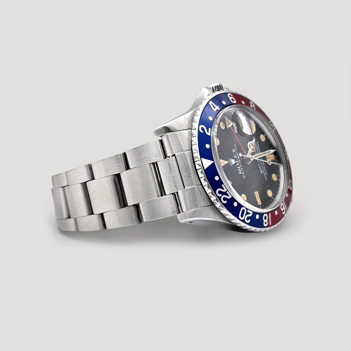 Rolex GMT Master Pepsi Oyster Black Matte Tritium Patina 40mm 16750