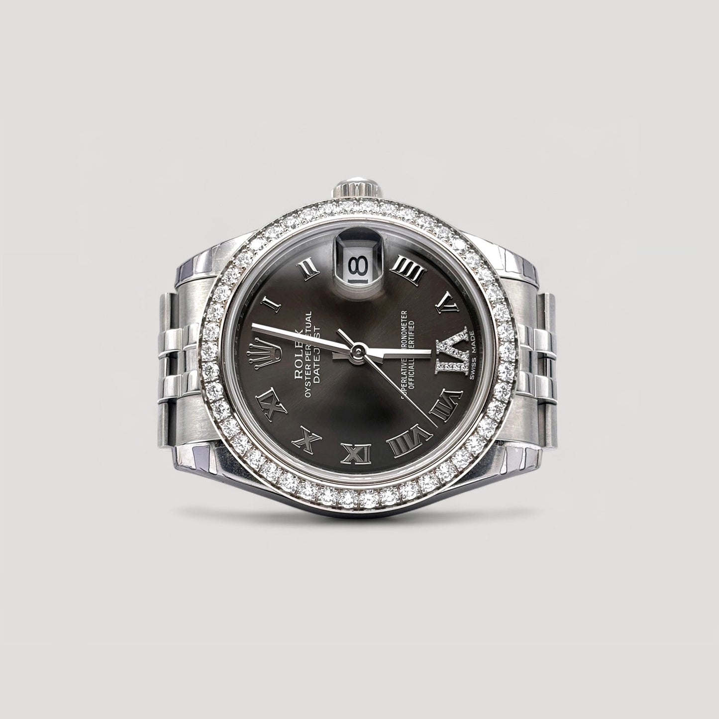 LNIB Rolex Datejust Dark Grey w/ VI Diamond & Diamond Bezel Jubilee 31mm 178384