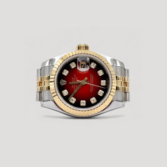 Mint Rolex Datejust Red Vignette w/ 10 Points Diamond Jubilee 26mm 179173