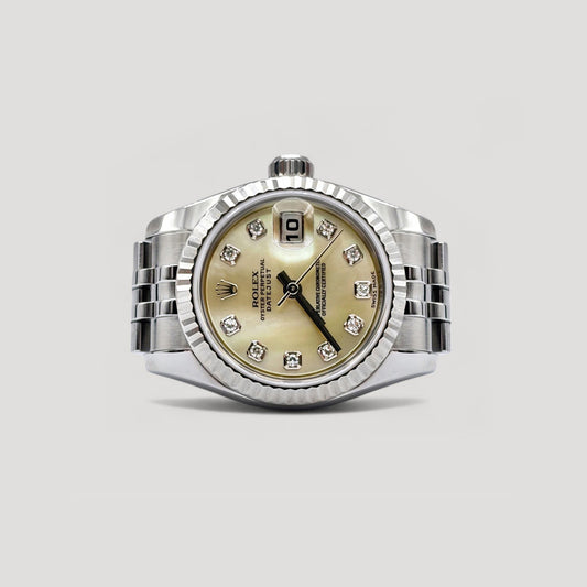 Mint Rolex Datejust Yellow MOP w/ 10 Points Diamond Jubilee 26mm 179174