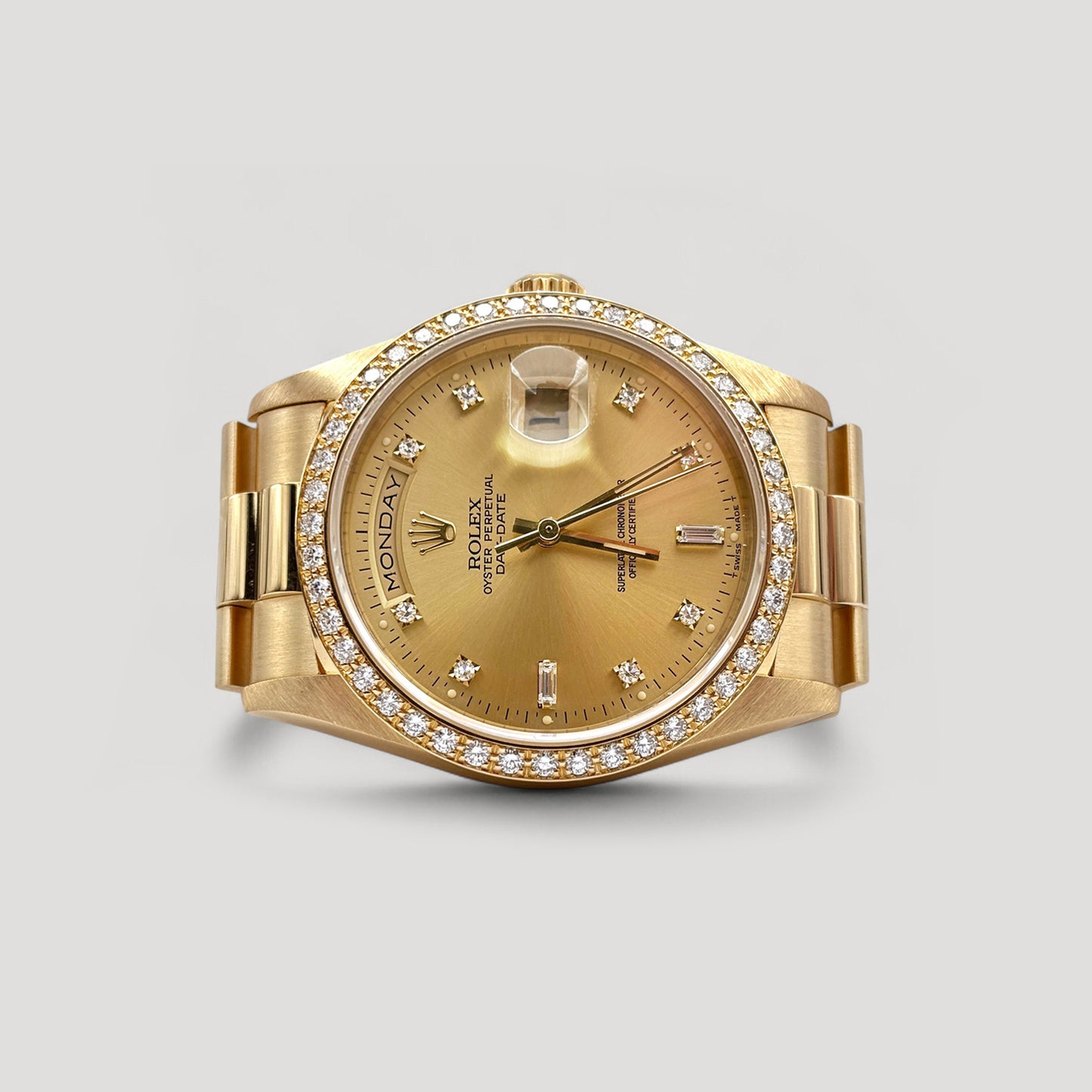 Mint Rolex Day Date "President" Champagne w/ Diamond & Diamond Bezel Yellow Gold 36mm 18348