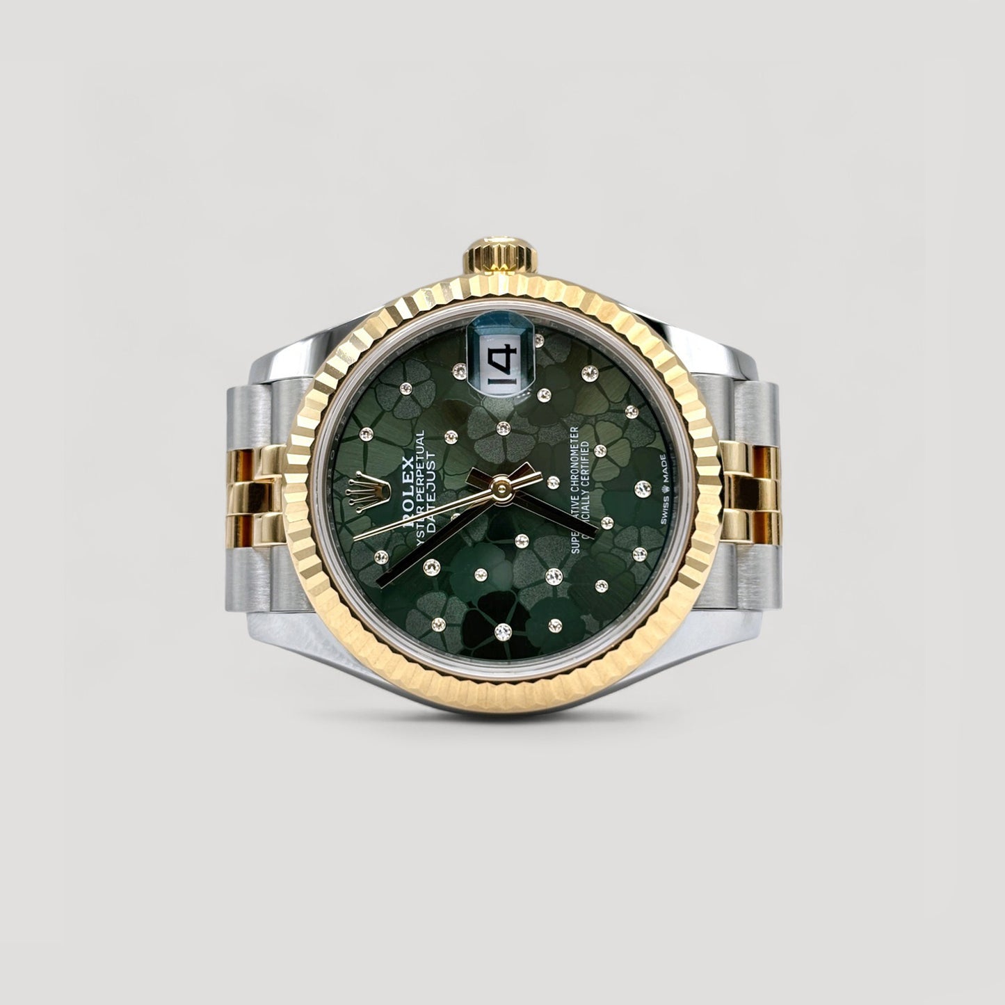 Mint Rolex Datejust Green Olive Floral Motif Jubilee 31mm 278273