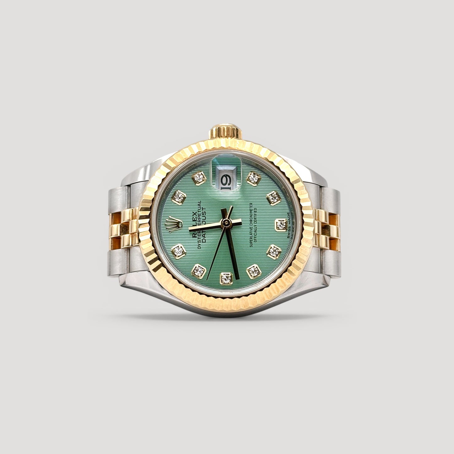Mint Rolex Datejust Mint Green Tapestry w/ 10 Points Diamond Jubilee 28mm 279173