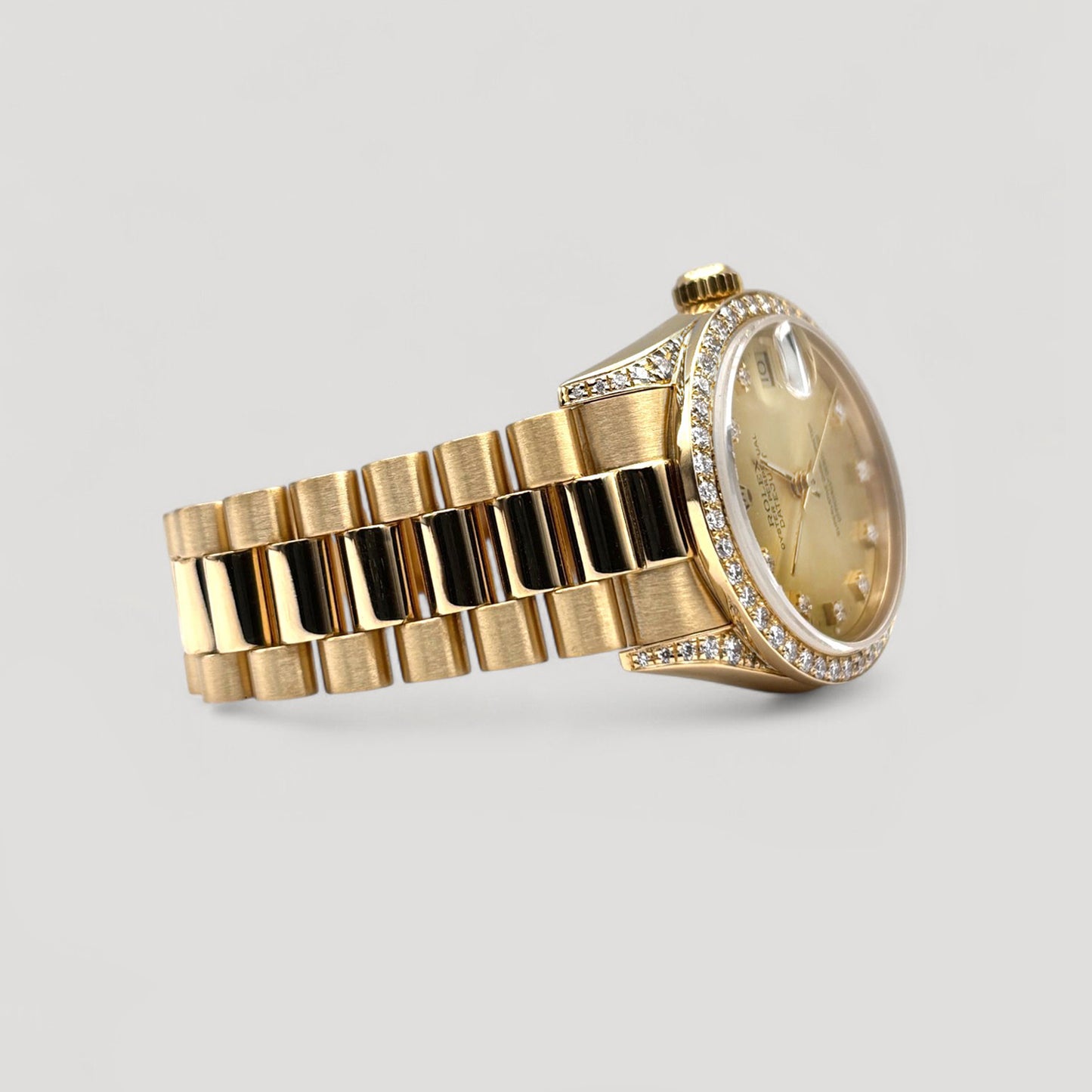 Rolex Datejust "President" Champagne w/ 10 Points Diamond & Diamond Bezel Yellow Gold 31mm 68158