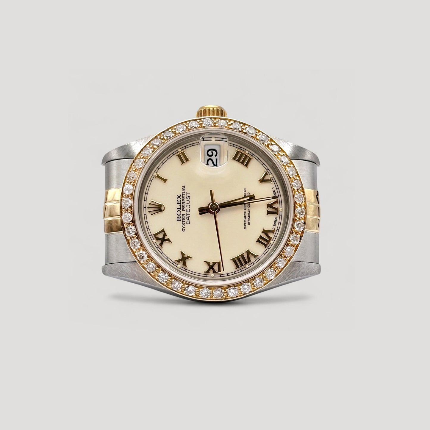 Mint Rolex Datejust Ivory Cream Roman w/ Custom Diamond Bezel Jubilee 31mm 68273