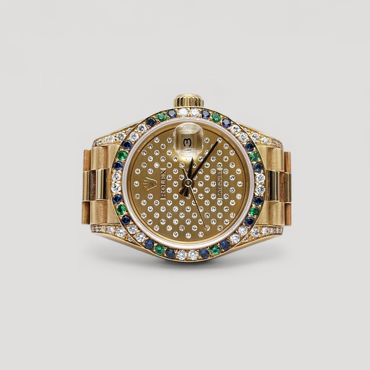 Rare Rolex Lady Queen Datejust "President" Pleiades Diamond Dial & Gemstone Diamond Bezel 26mm 69038
