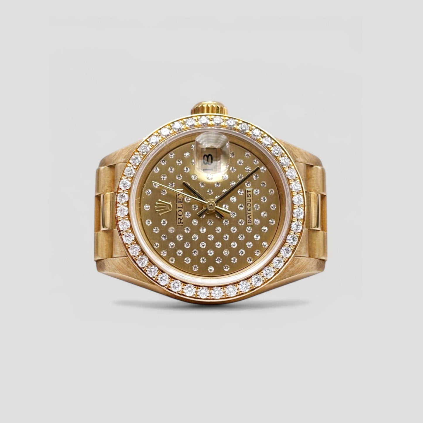 Mint Rolex Datejust Lady Queen Pleiades Diamond Dial & Factory Diamond Bezel "President" Yellow Gold 26mm 69138