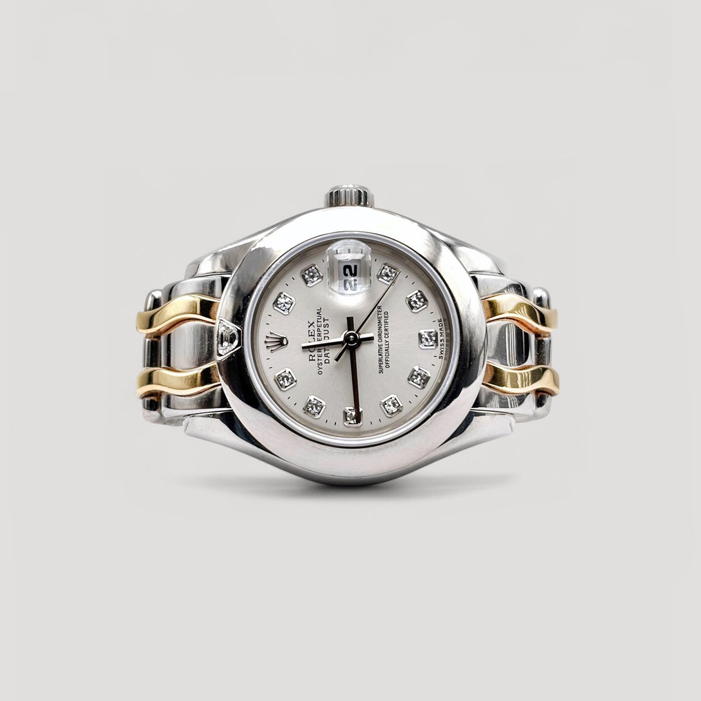 Mint Rolex Datejust Pearlmaster Tridor Gold Silver w/ 10 Points Diamond 29mm 69329