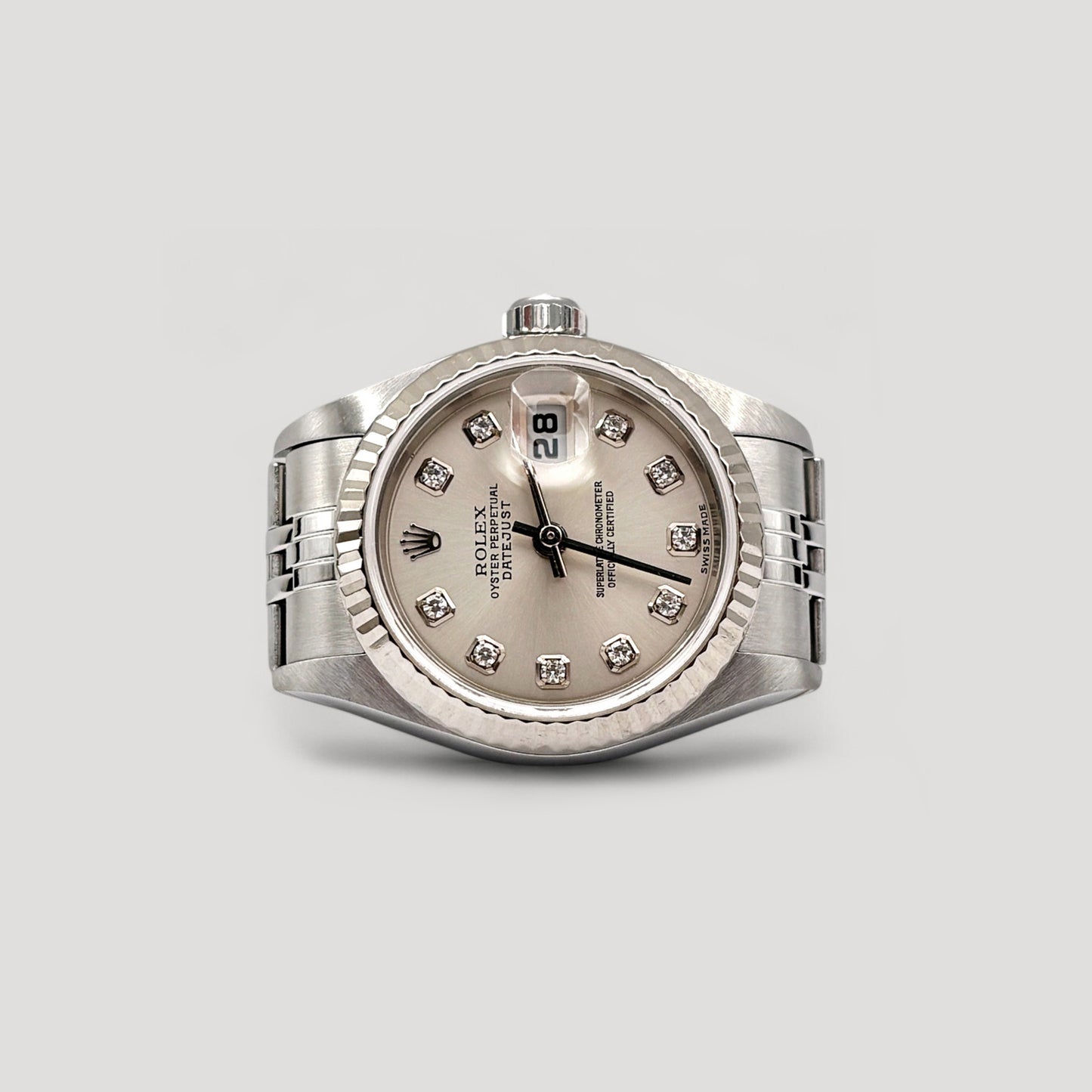 Mint Rolex Datejust Silver w/ 10 Points Diamond Jubilee 26mm 79174