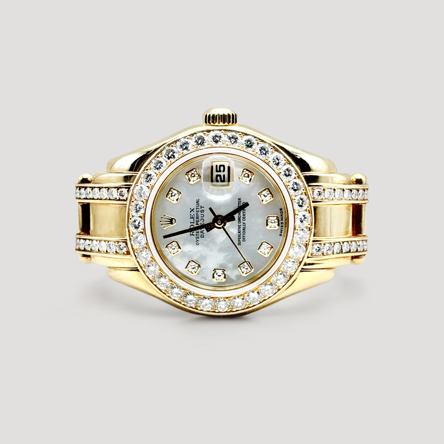 Rare Rolex Datejust Pearlmaster 18k Yellow Gold Diamond w/ MOP 10 Points Diamond 29mm 80298NG