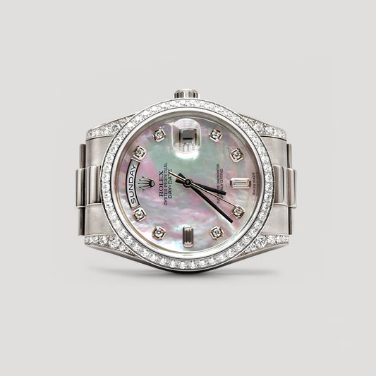 LNIB Rolex Day Date MOP Diamond w/ Factory Diamond Bezel & Lugs "President" White Gold 36mm 118389