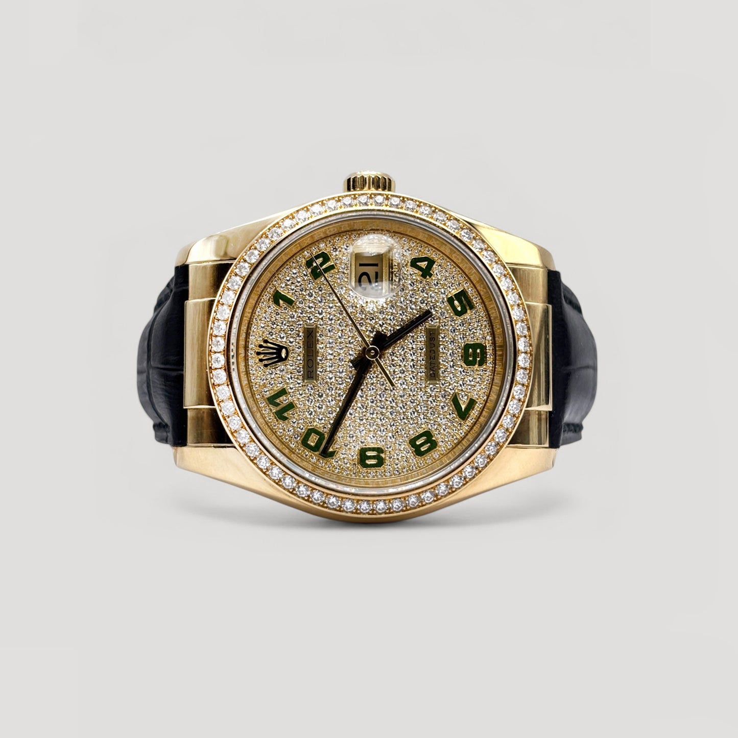 Rolex Datejust Paved Diamond Green Arabic Dial & Diamond Bezel Yellow Gold 36mm 116188
