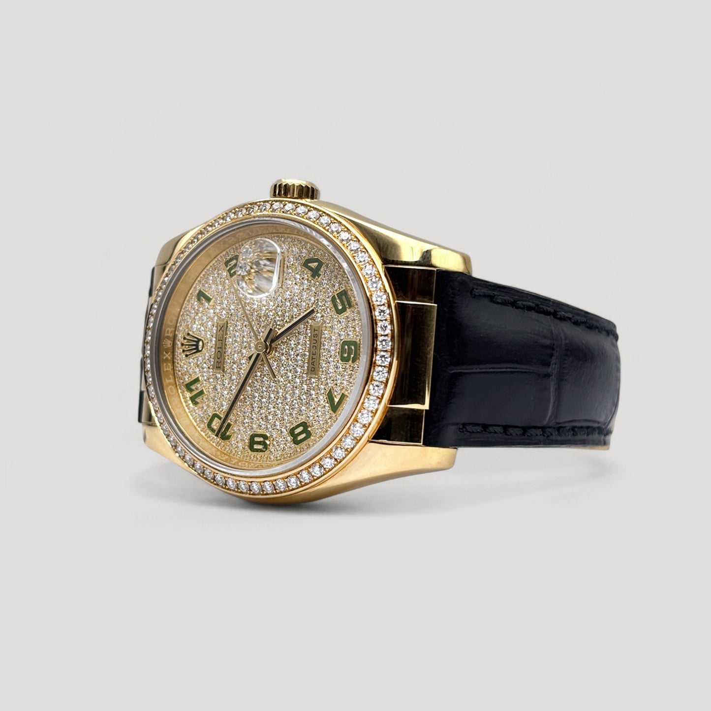 Rolex Datejust Paved Diamond Green Arabic Dial & Diamond Bezel Yellow Gold 36mm 116188