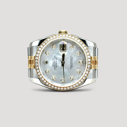 Mint Rolex Datejust MOP w/ 10 Points Diamond & Factory Diamond Set Bezel Jubilee HG 36mm 116243