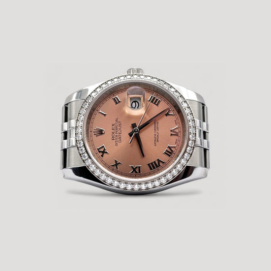 Mint Rolex Datejust Salmon Roman w/ Diamond Bezel Jubilee 36mm 116244