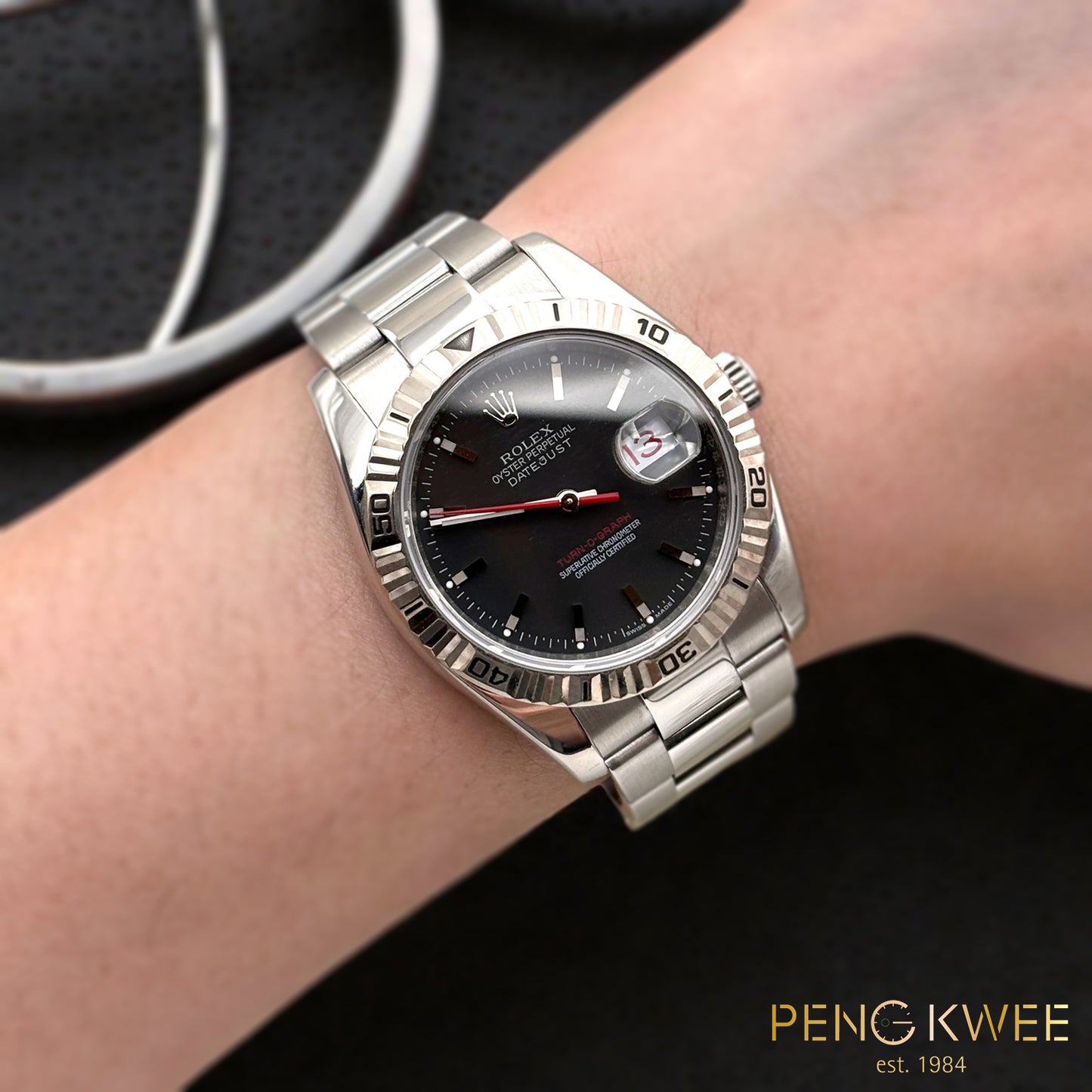 Mint Rolex Datejust Turn-O-Graph Black 'Thunderbird' Oyster 36mm 116264