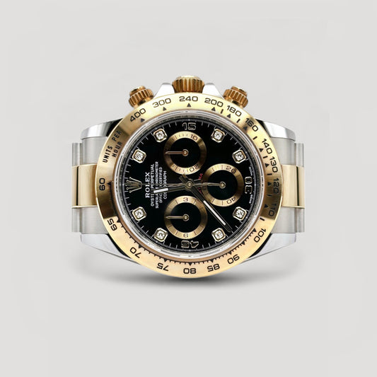Mint Rolex Daytona Black w/ 8 Points Diamond (Golden Chrono) Half Gold 40mm 116503