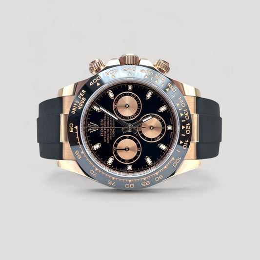 Mint Rolex Daytona Black Oysterflex Rose Gold 40mm 116515LN