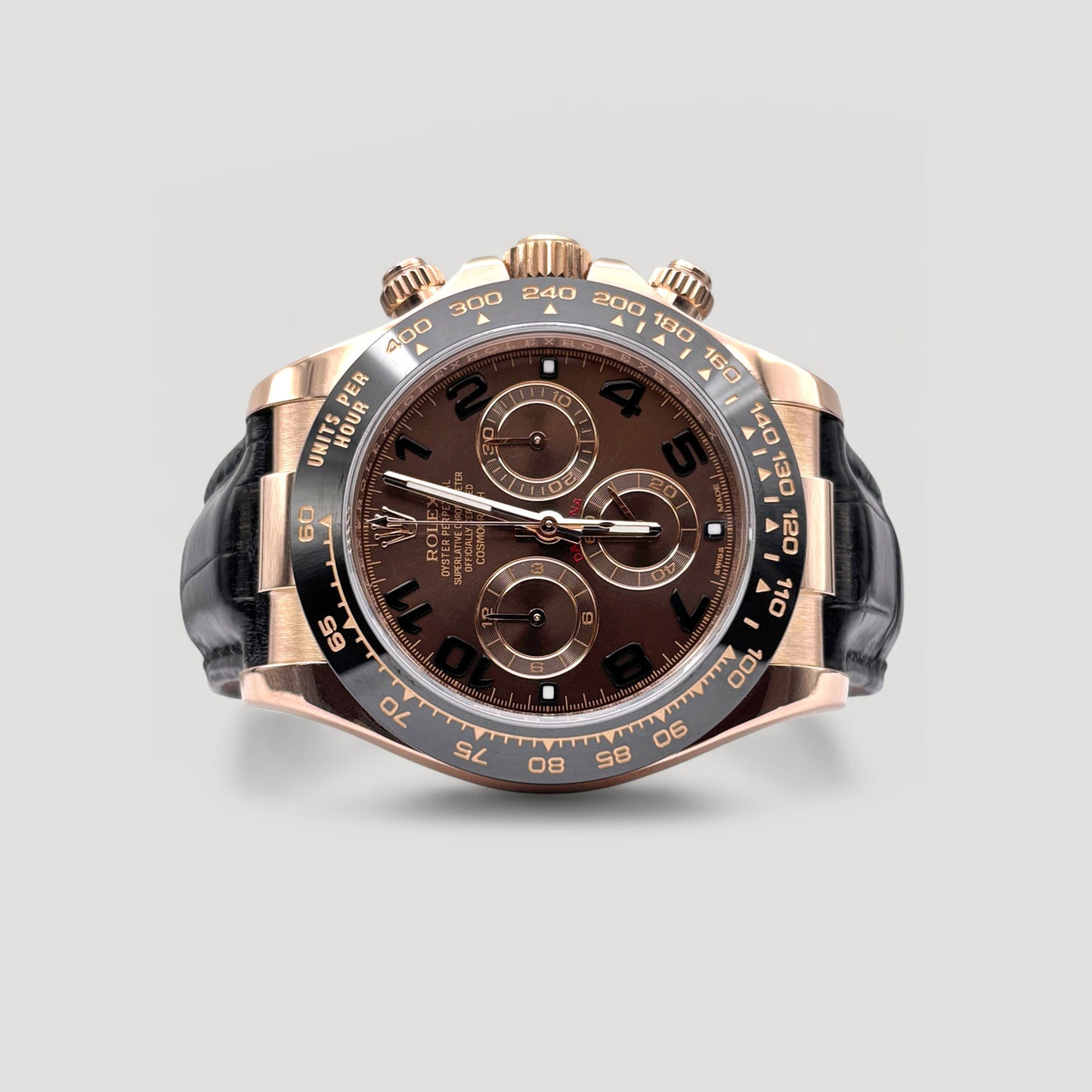Mint Rolex Daytona Chocolate Arabic Leather Rose Gold 40mm 116515LN