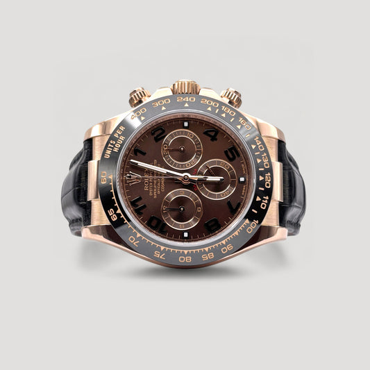Mint Rolex Daytona Chocolate Arabic Leather Rose Gold 40mm 116515LN