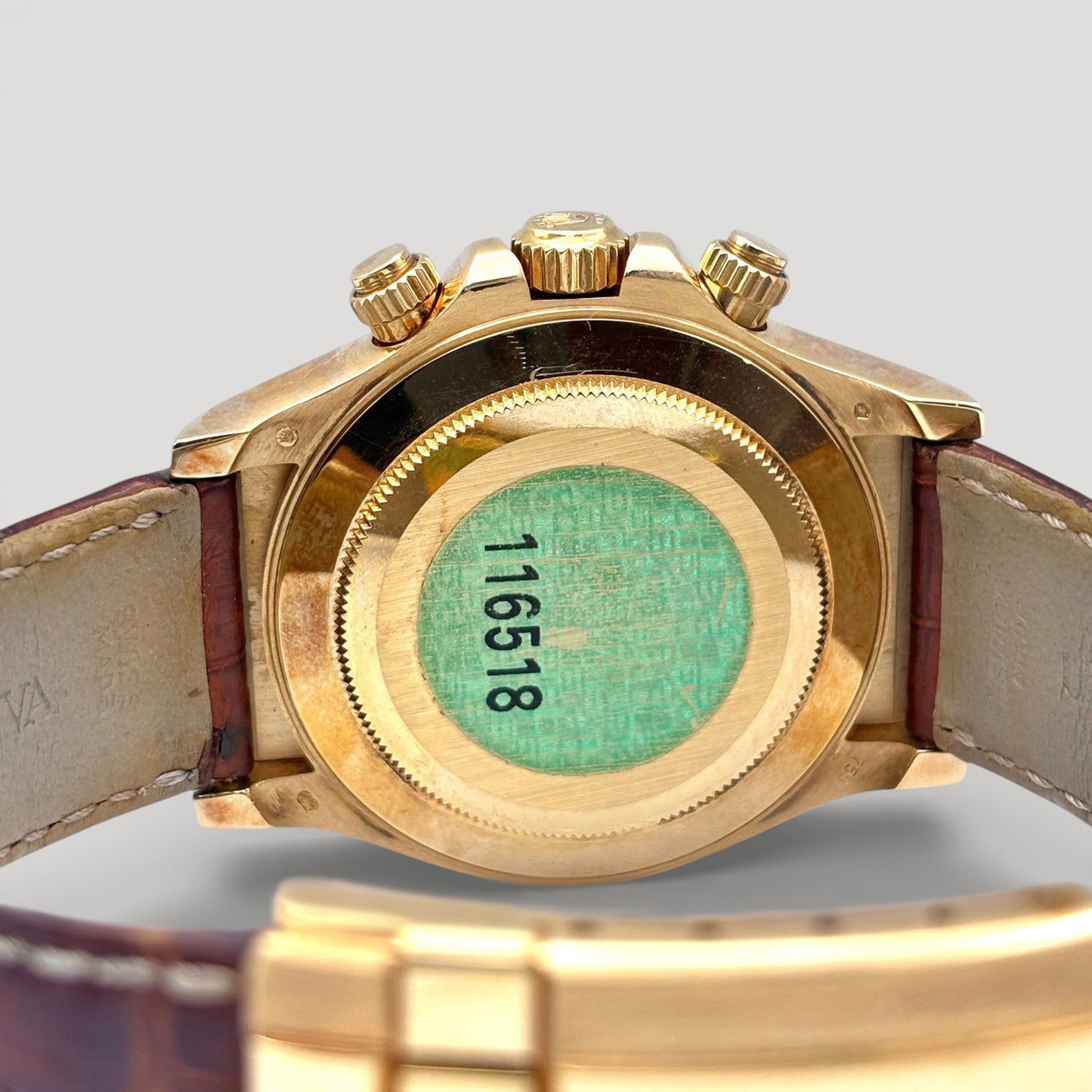 Mint Rolex Daytona Tahitian MOP Roman w/ Custom Diamond Bezel Leather 18K Yellow Gold 40mm 116518