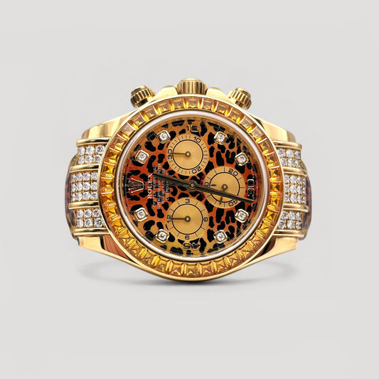Rolex Daytona Leopard Factory Diamond Bezel & Lugs 18K Yellow Gold 40mm 116598SACO
