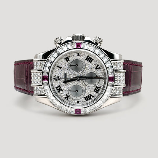 Rolex Daytona Full Factory Paved Diamond w/ Baguette Diamond and Ruby Bezel 40mm 116599 4RU