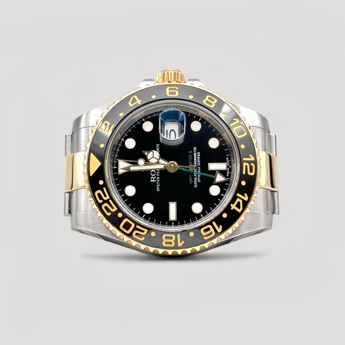 Mint Rolex GMT Master II Black Half Gold 40mm 116713LN