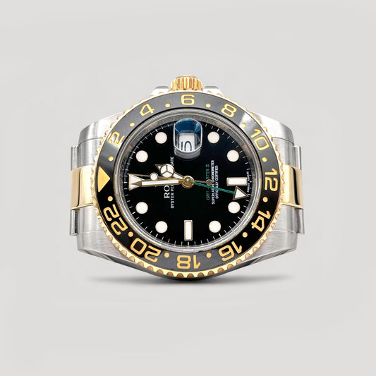 Mint Rolex GMT Master II Black Half Gold 40mm 116713LN