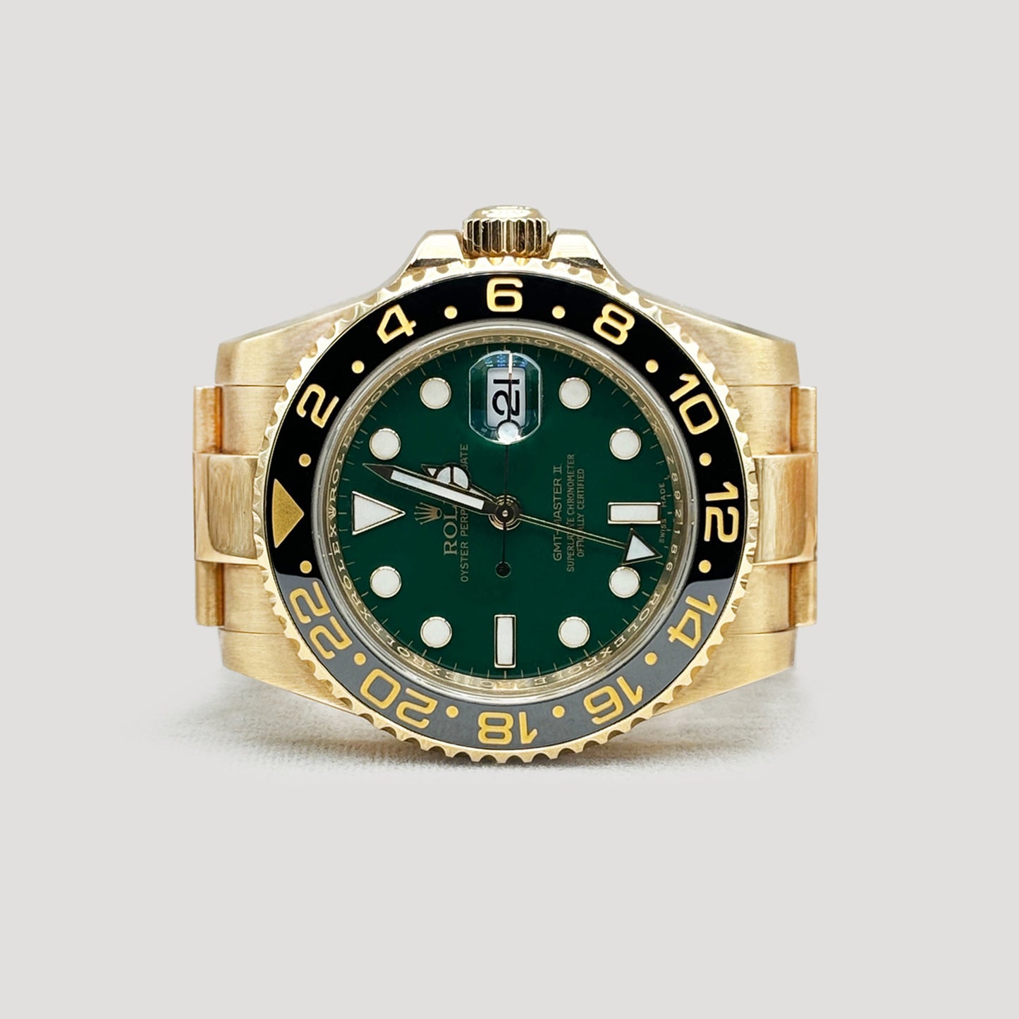 Mint Rolex GMT Master II "Jade" Yellow Gold 40mm 116718LN