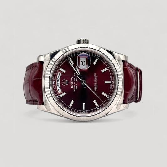 LNIB Rolex Day Date Cherry Red White Gold 36mm 118139