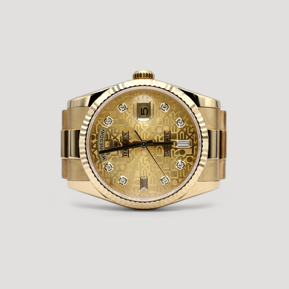 Computer Watch Dial Mint Rolex Day Date Computer Dial w/ 6 & 9 Baguette Diamond President ...