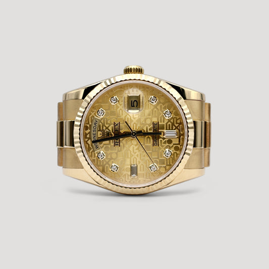 Mint Rolex Day Date "President" Computer Dial w/ Baguette Diamond Yellow Gold 36mm 118238