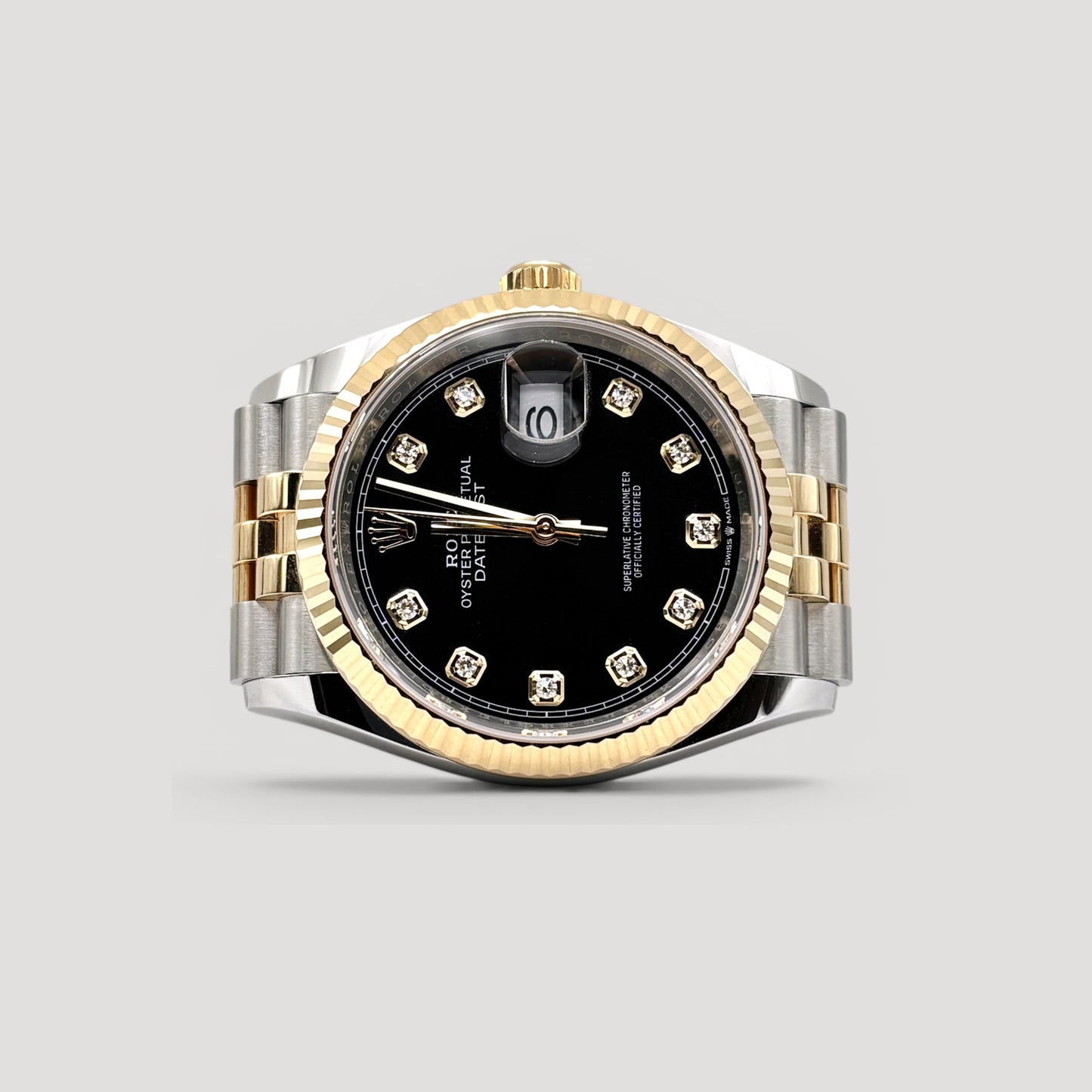 Mint Rolex Datejust Black w/ 10 Points Diamond Jubilee HG 36mm 126233