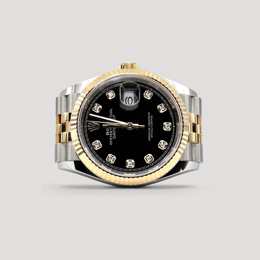 Mint Rolex Datejust Black w/ 10 Points Diamond Jubilee HG 36mm 126233