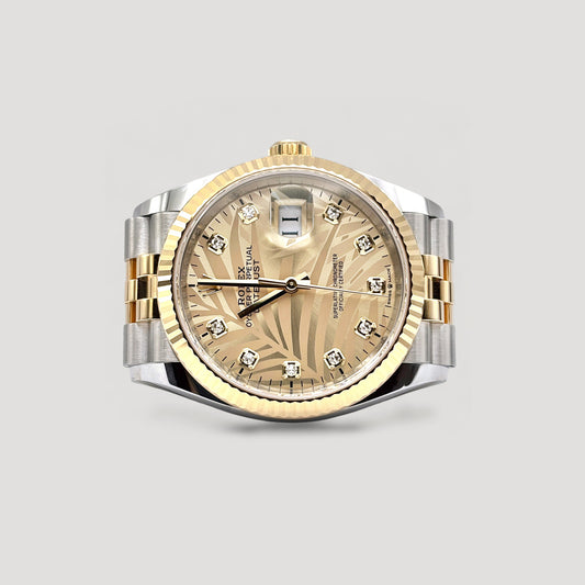 Mint Rolex Datejust Golden Palm Motif w/ 10 Points Diamond Jubilee HG 36mm 126233