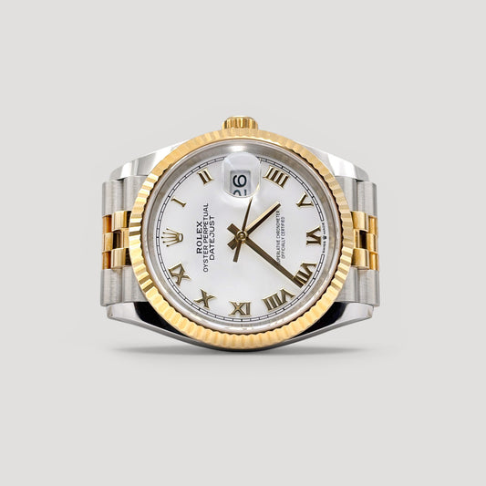 Mint Rolex Datejust White Roman Jubilee HG 36mm 126233
