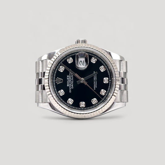 Mint Rolex Datejust Black w/ 10 Points Diamond Jubilee 36mm 126234