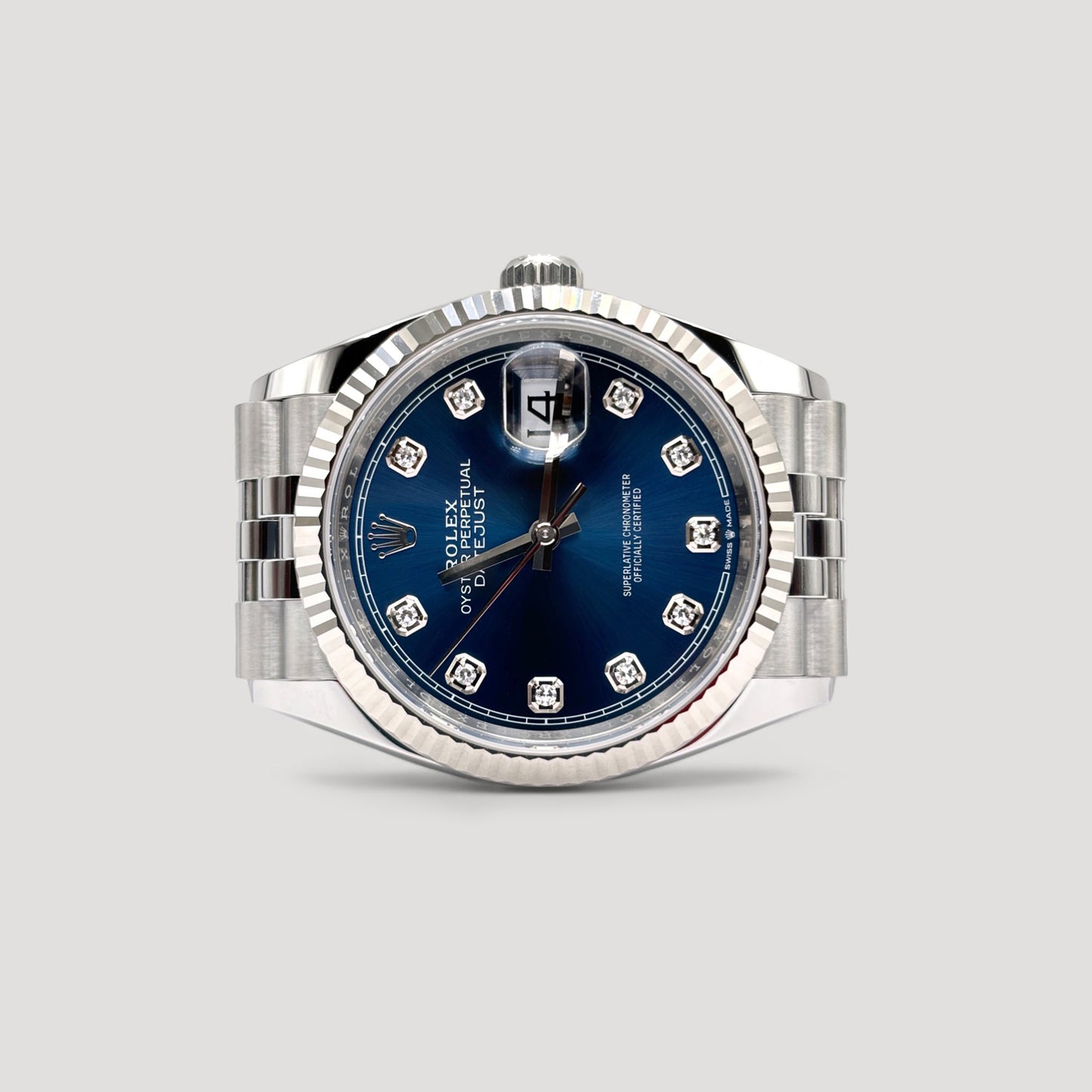 Mint Rolex Datejust Blue w/ 10 Points Diamond Jubilee 36mm 126234