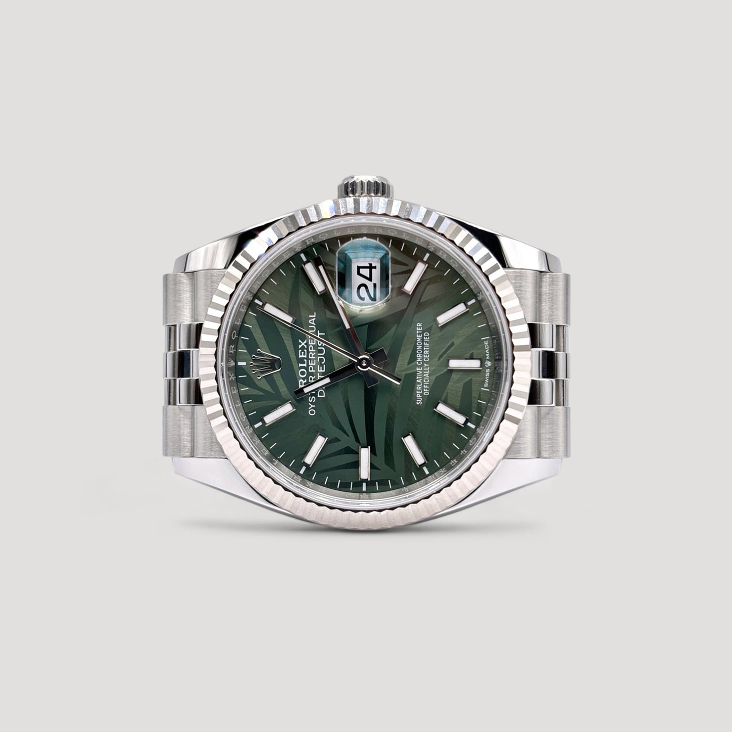 LNIB Rolex Datejust Olive Green Palm Jubilee 36mm 126234